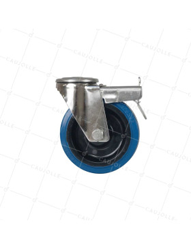 ROULETTE INOX A OEIL EN CAOUTCHOUC ÉLASTIQUE A FREIN DIAMÈTRE 125 MM CHARGE 150 KG- INOX O 125NS AF BLEU