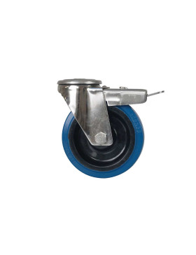 ROULETTE INOX A OEIL EN CAOUTCHOUC ÉLASTIQUE A FREIN DIAMÈTRE 125 MM CHARGE 150 KG- INOX O 125NS AF BLEU