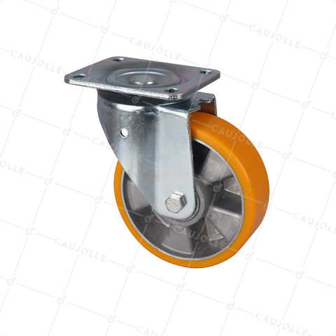 Polyurethane swivel caster wheel, aluminum rim, 160 mm diameter, 500 kg load capacity - S76AR 160 • Caujolle
