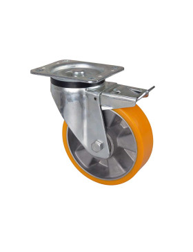 Castor WITH POLYURETHANE BRAKE ALUMINUM RIM DIAMETER 160 MM LOAD 500KG - S76AR 160AF