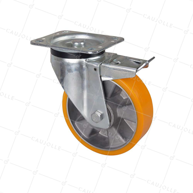 Castor WITH POLYURETHANE BRAKE ALUMINUM RIM DIAMETER 160 MM LOAD 500KG - S76AR 160AF