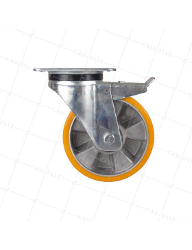 Castor WITH POLYURETHANE BRAKE ALUMINUM RIM DIAMETER 160 MM LOAD 500KG - S76AR 160AF