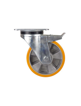 Castor WITH POLYURETHANE BRAKE ALUMINUM RIM DIAMETER 160 MM LOAD 500KG - S76AR 160AF