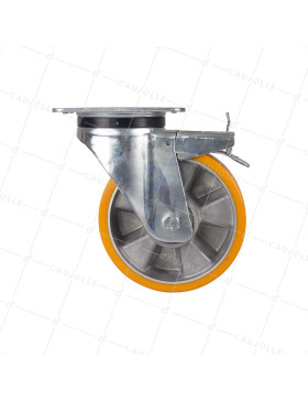Castor WITH POLYURETHANE BRAKE ALUMINUM RIM DIAMETER 160 MM LOAD 500KG - S76AR 160AF