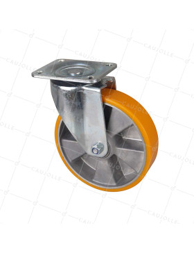 ROULETTE PIVOTANTE POLYURÉTHANE JANTE ALUMINIUM DIAMÈTRE 200 MM CHARGE 800KG - S76AR 200 • Caujolle