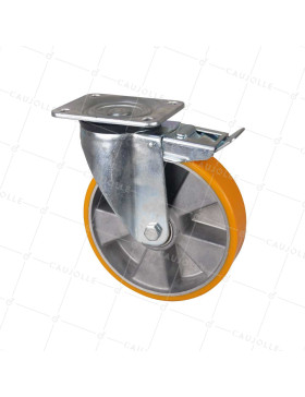 ROULETTE À FREIN POLYURÉTHANE JANTE ALUMINIUM DIAMÈTRE 200 MM CHARGE 800KG - S76AR 200AF • Caujolle