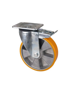 POLYURETHANE BRAKE CASTOR WHEEL ALUMINUM RIM DIAMETER 200 MM LOAD 500KG - S76AR 200AF