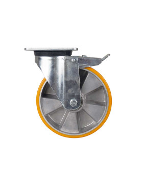 POLYURETHANE BRAKE CASTOR WHEEL ALUMINUM RIM DIAMETER 200 MM LOAD 500KG - S76AR 200AF