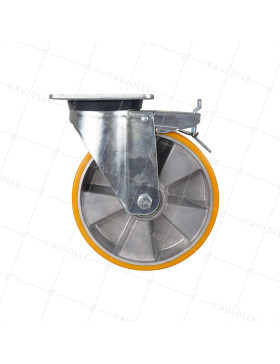 POLYURETHANE BRAKE CASTOR WHEEL ALUMINUM RIM DIAMETER 200 MM LOAD 500KG - S76AR 200AF