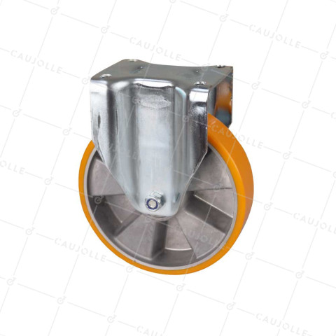 Fixed-position polyurethane caster wheel, aluminum rim, 200 mm diameter, 800 kg load capacity - S77AR 200 • Caujolle