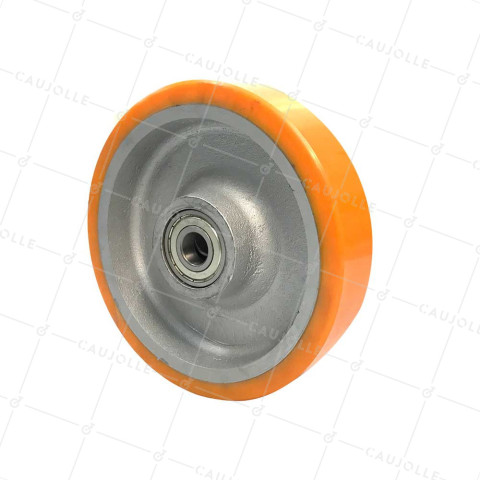 ROUE INDUSTRIELLE EN FONTE ET POLYURÉTHANE DIAMÈTRE 250MM LARGEUR 50MM CHARGE 1200KG AXE 25 MM - SFPU 250/50 • Caujolle