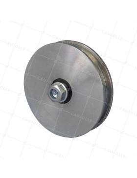 WIDE GATE WHEEL WITH SQUARE GROOVE DIAMETER 160 MM FOR SQUARE RAIL OF 20 MM LOAD 1.6T AXLE 16 MM - GAGC160L • Caujolle