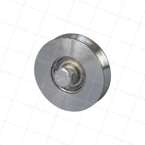 NARROW DOOR ROLLER WHEEL 90 MM DIAMETER FOR UNIVERSAL TRIANGULAR RAIL MAX LOAD 350 KG 14 MM BORE • Caujolle