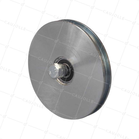 NARROW DOOR/GATE ROLLER WITH SQUARE GROOVE 160 MM DIAMETER FOR 16 MM SQUARE RAIL 600 KG MAX LOAD 14 MM BORE • Caujolle