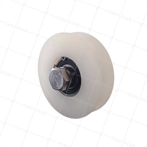 ROUE DE PORTAIL COULISSANT EN INOX ET NYLON ANTIBRUIT DIAMETRE 100 MM POUR RAIL ROND DE 20 MM CHARGE 600 KG AXE 16 MM • Caujolle