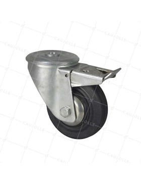 Castor INDUSTRIAL WITH EYE RUBBER BRAKE DIAMETER 125 MM LOAD 200 KG - S74.O 125C AF • Caujolle
