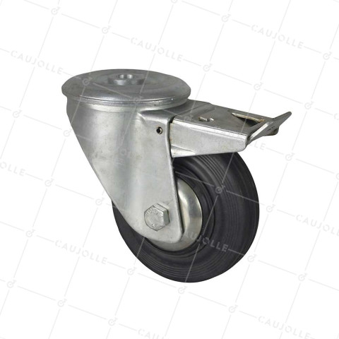 ROULETTE INDUSTRIELLE À OEIL À FREIN CAOUTCHOUC DIAMETRE 125 MM CHARGE 200 KG - S74.O 125C AF • Caujolle