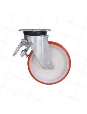 ROULETTE DE MANUTENTION PIVOTANTE A FREIN EN NYLON/POLYURÉTHANE DIAMÈTRE 200 MM CHARGE 300 KG - S74NP 200AF