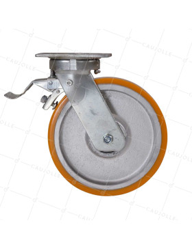 Castor SWIVEL WITH BRAKE REINFORCED POLYURETHANE WHEEL CAST IRON DIAMETER 250 MM LOAD 1400KG - S80 250P AF