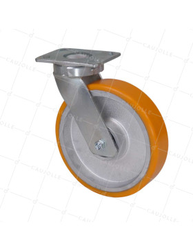 Castor SWIVEL REINFORCED POLYURETHANE CASTOR WITH CAST IRON RIM DIAMETER 250 MM LOAD 1400KG - S80 250P • Caujolle