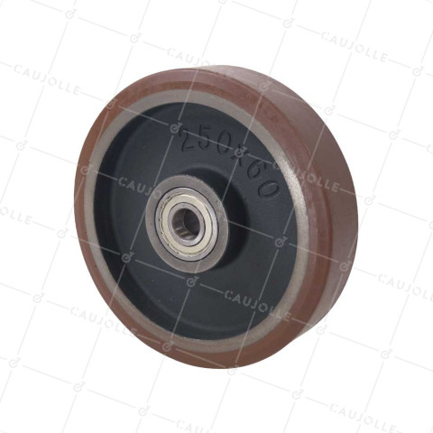 ROUE EN POLYURETHANE HAUTE VITESSE DIAMETRE 250 MM CHARGE 1500 KG- SFVK 250/60 RB25 LM65 • Caujolle
