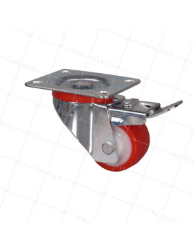 Castor LOW DIAMETER 60 MM HEAVY LOAD 120 KG WITH NYLON POLYURETHANE BRAKE • Caujolle