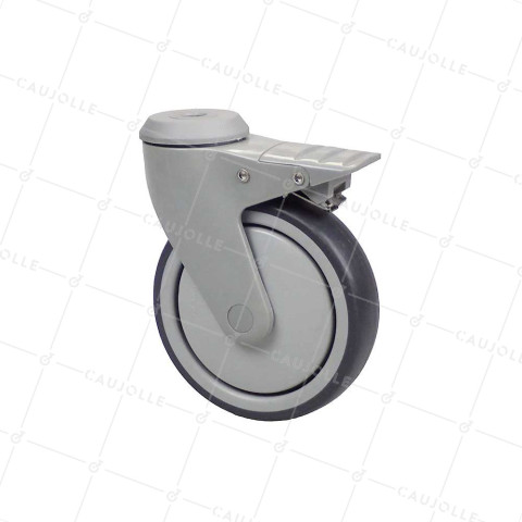 ROULETTE DE CHARIOT ALIMENTAIRE PIVOTANTE À OEIL A FREIN DIAMÈTRE 125MM CHARGE 120 KG A FIXATION DE 12 MM - ROULPLAST 125OAF • Caujolle