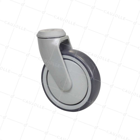 FOOD INDUSTRY TROLLEY CASTOR WITH EYE 125 MM DIAMETER 100 KG MAX LOAD 12 MM FIXING - ROULPLAST125O • Caujolle
