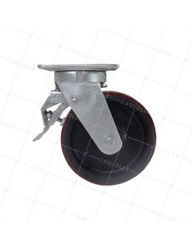 ROULETTE PIVOTANTE A FREIN POLYURÉTHANE RENFORCÉE JANTE FONTE DIAMÈTRE 200 MM CHARGE 1000KG - S80 200P AF