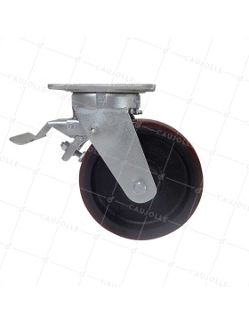 ROULETTE PIVOTANTE A FREIN POLYURÉTHANE RENFORCÉE JANTE FONTE DIAMÈTRE 200 MM CHARGE 1000KG - S80 200P AF