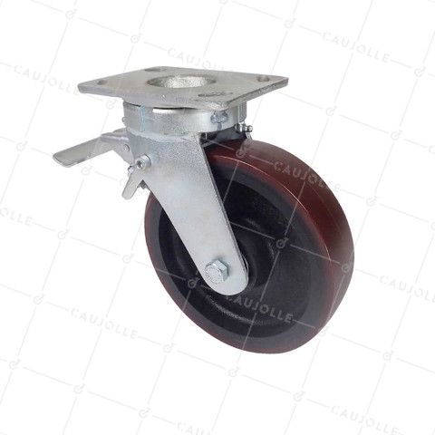 ROULETTE PIVOTANTE A FREIN POLYURÉTHANE RENFORCÉE JANTE FONTE DIAMÈTRE 200 MM CHARGE 1000KG - S80 200P AF • Caujolle