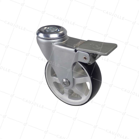 ROULETTE DESIGN EN ALUMINIUM GRIS A FREIN DIAMÈTRE 75 MM CHARGE 45KG À FIXATION DE 10 MM - ALUSTYL75OAF • Caujolle