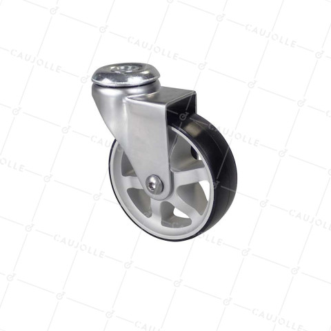 ROULETTE DESIGN EN ALUMINIUM GRIS DIAMÈTRE 75 MM CHARGE 45KG À FIXATION DE 10 MM - ALUSTYL75O • Caujolle