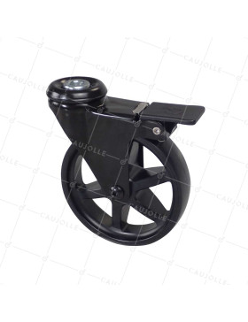 BLACK BRUSHED ALUMINUM WHEEL WITH BRAKE DIAMETER 100MM LOAD 55KG WITH 10MM FIXATION - BLACKSTYL 100OAF • Caujolle