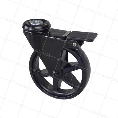 BLACK BRUSHED ALUMINUM WHEEL WITH BRAKE DIAMETER 100MM LOAD 55KG WITH 10MM FIXATION - BLACKSTYL 100OAF • Caujolle