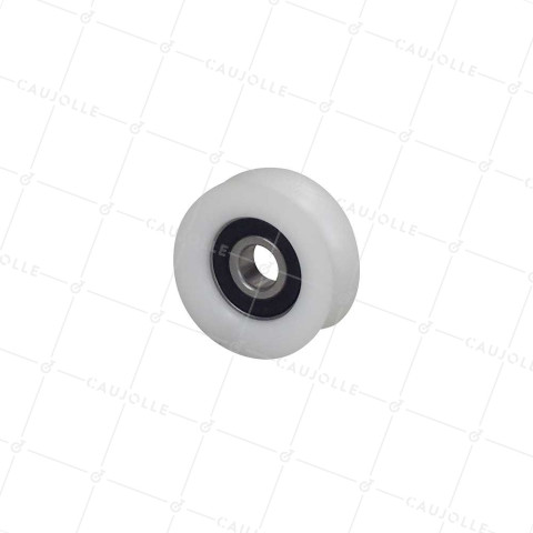 GALET A GORGE RONDE DE 16 MM DIAMETRE 50 MM ROULEMENT INOX ALESAGE 12 MM- GAGR 50 GR16 POM • Caujolle