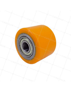 ROUE DE TRANSPALETTE DIAMÈTRE 82 MM LARGEUR 60 MM CHARGE 600 KG AXE 20 MM - GTP 82/60 LM60 RB20 PU ORANGE • Caujolle