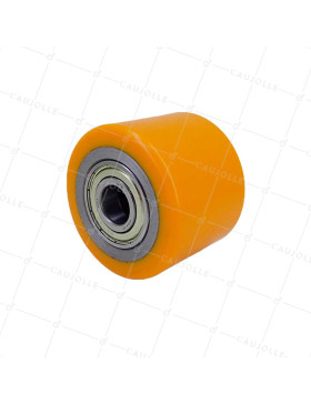 ROUE DE TRANSPALETTE DIAMÈTRE 82 MM LARGEUR 62 MM CHARGE 600 KG AXE 20 MM - GTP 82/62 LM62 RB20 PU ORANGE • Caujolle