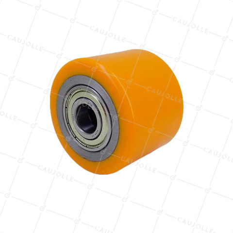 ROUE DE TRANSPALETTE DIAMÈTRE 82 MM LARGEUR 62 MM CHARGE 600 KG AXE 20 MM - GTP 82/62 LM62 RB20 PU ORANGE • Caujolle