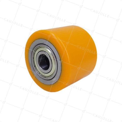 Wheel OF PALLET TRUCK DIAMETER 82 MM WIDTH 65 MM LOAD 600 KG AXLE 20 MM - GTP 82/65 LM65 RB20 PU ORANGE • Caujolle