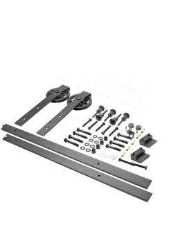 KIT COMPLET SANS POIGNEE A GALANDAGE POUR PORTE COULISSANTE SUSPENDUE STYLE POULIE DE GRANGE LONGUEUR 2 M CHARGE 100KG
