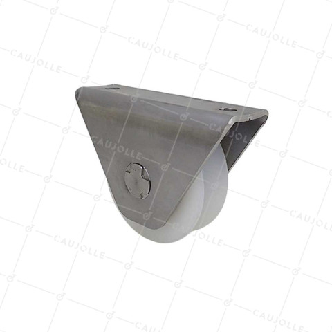 ROUE DE PORTAIL EN NYLON AVEC SUPPORT EN INOX À VISSER OU SOUDER DIAMÈTRE 80 MM POUR RAIL TRIANGULAIRE CHARGE 650 KG - MTSP GV80 NYLON INOX • Caujolle