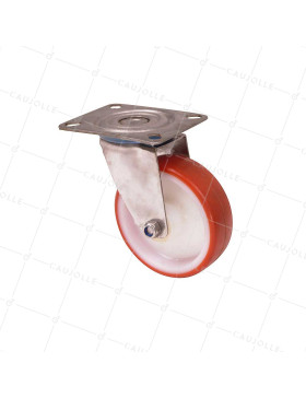 ROULETTE INOX EN NYLON/POLYURETHANE PIVOTANTE DIAMÈTRE 100 MM CHARGE 150 KG • Caujolle