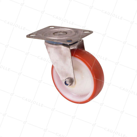 Castor STAINLESS STEEL WITH NYLON/POLYURETHANE SWIVEL DIAMETER 100 MM LOAD 150 KG • Caujolle