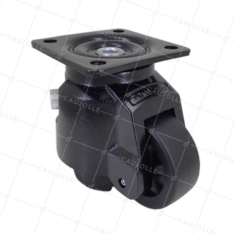 TRANSFORMABLE CASTOR INTO FIXED FOOT FOR REGULAR USE DIAMETER 75 MM LOAD 750 KG - STABILIZER 75 WITH RATCHET • Caujolle