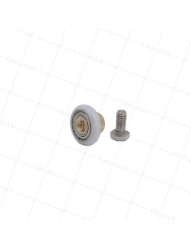 GALET DE PORTE DE DOUCHE EPAULE ET FILETE DIAMETRE 20x5.5 LONGUEUR MOYEU 11 + BOULON M6