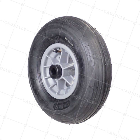 ROUE DE BROUETTE GONFLABLE DIAMÈTRE 325 MM CHARGE 125 KG POUR AXE DE 20 MM - S1006P 6 POUCES L20/100 • Caujolle