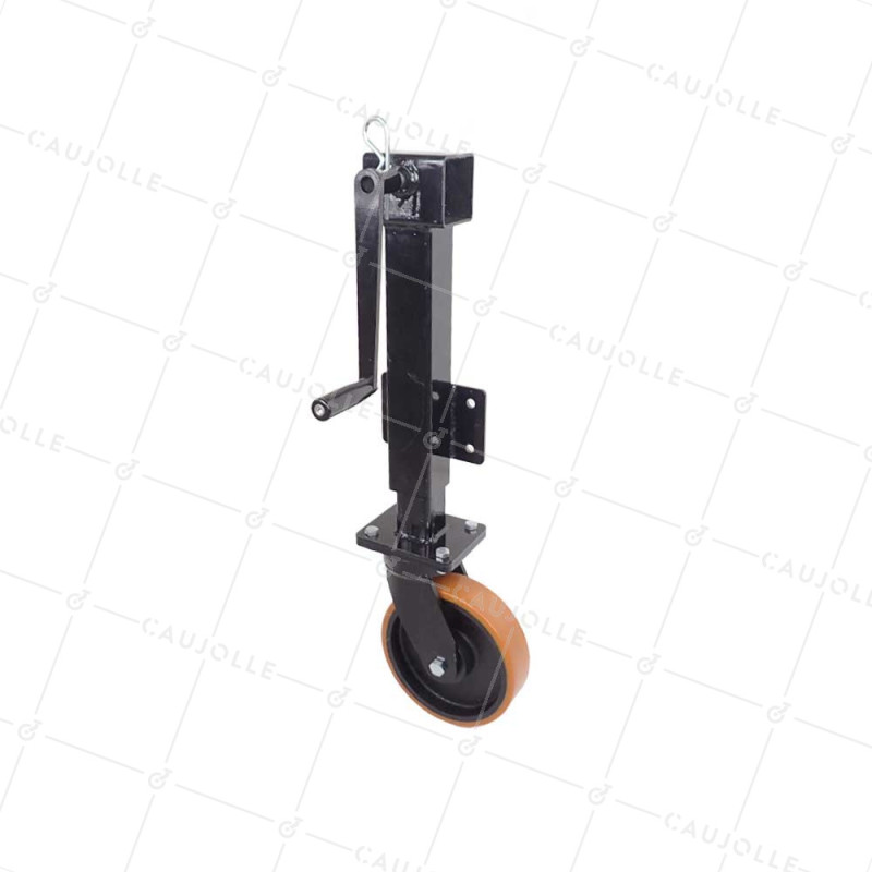 ROULETTE ESCAMOTABLE NOIRE AVEC MANIVELLE A DEBATTEMENT DE 10 CM DIAMETRE 200 MM CHARGE 750 KG