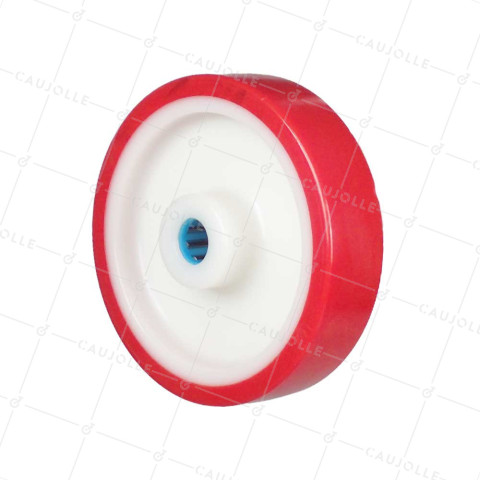 ROUE BI MATIERE NYLON POLYURETHANE DIAMETRE 160 MM CHARGE 200 KG ROULEMENT A ROULEAUX INOX 20 MM - S2450BP 160/40 LM58 RR INOX 20 • Caujolle
