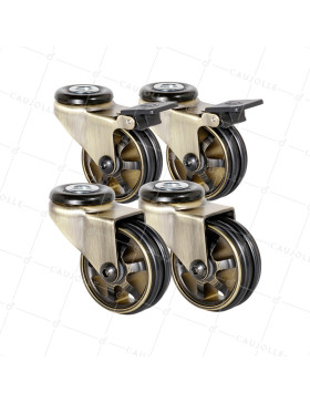 SET OF 4 WHEELS RETRO DESIGN WITH EYE IN GOLD ALUMINUM DIAMETER 50 MM • Caujolle